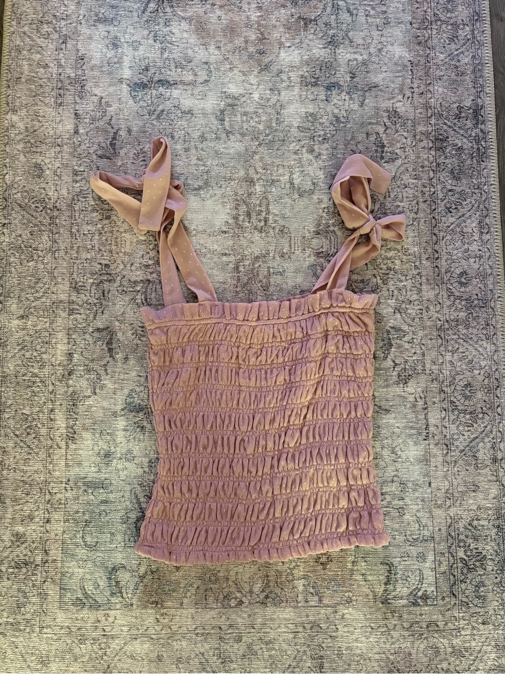 Anthropologie Dusty Mauve Smocked Tie-Shoulder Cami